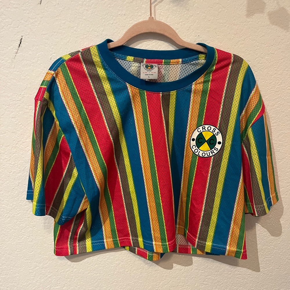 cross colours stripped cropped tee—>L